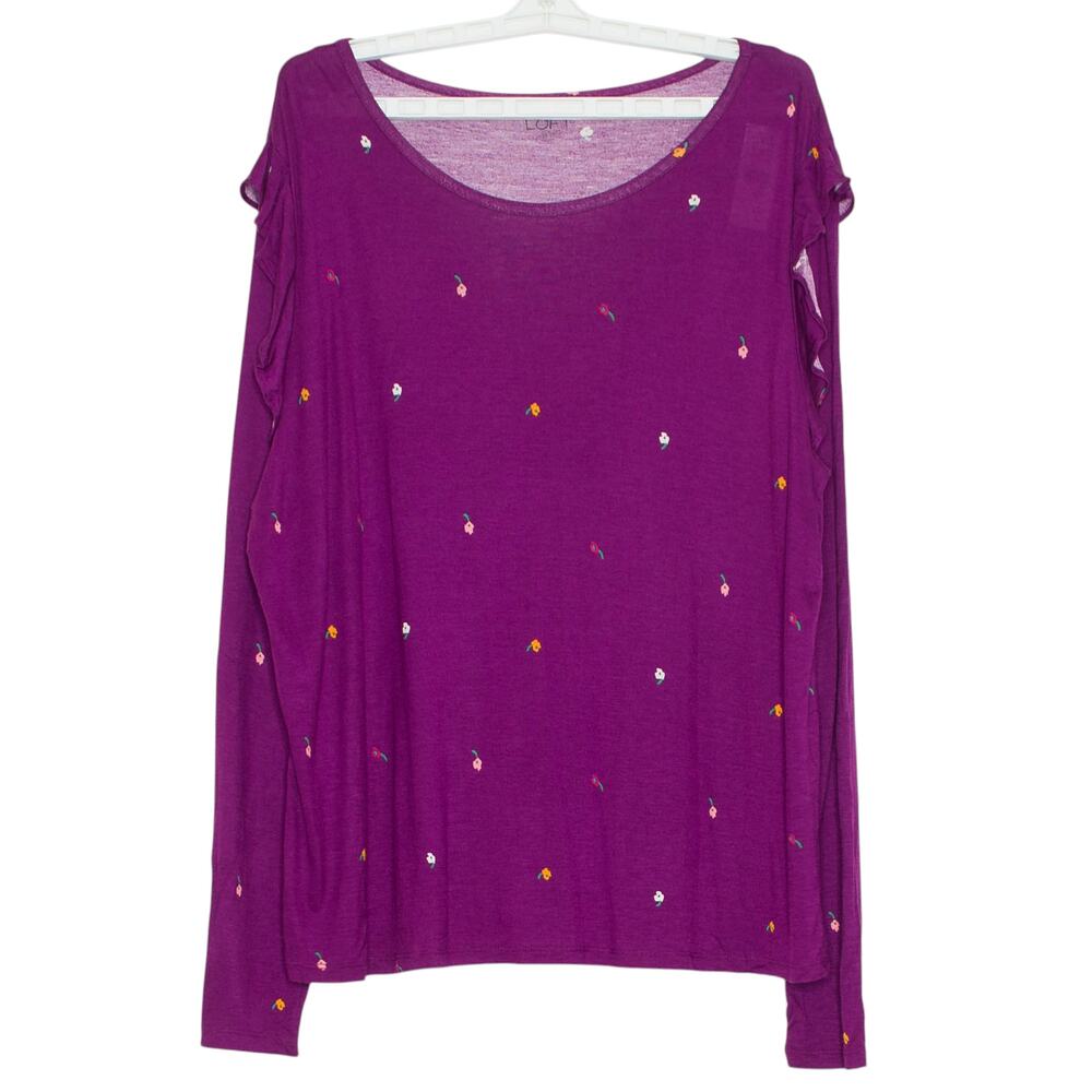NWT Loft Top Floral Ruffle Cottage Romantic Boho Feminine Whimsical Purple XL